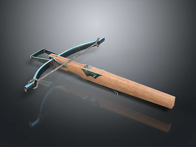 Classic Crossbow Weapon With Wooden Stock And Metal Bow Components 3d model