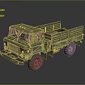 Military Truck in Military Green with Open Cargo Bed and Large Tires