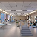 Modern Rehabilitation Center With Gait Training Stairs Exercise Machines And Medical Staff