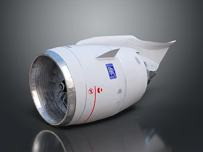 White Aircraft Jet Engine With Silver Components And Red Lines Design 3d model