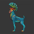 Colorful Deer Like Mythical Creature With Large Plant Coral Antlers Turquoise Body Yellow Orange Markings
