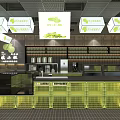 Bubble Tea Shop Interior Design With Green Theme Light Boxes And Wooden Counter Shelves