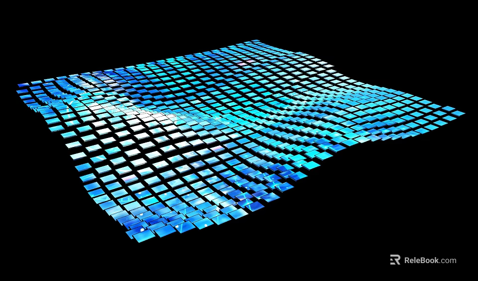 Geometric Abstract Wavy Pattern Featuring Blue and White Squares on Black Background 3d model 