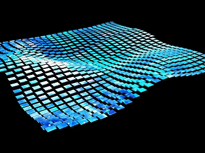 Geometric Abstract Wavy Pattern Featuring Blue and White Squares on Black Background 3d model