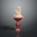 Artistic White Sculptural Design On Red Decorative Pedestal With Ornate Details