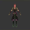 3D Fantasy Character Creature With Red Hair Dark Outfit Long Boots And Wrist Guards