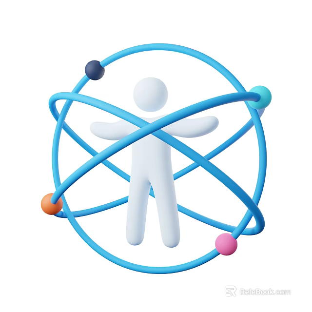 Ornament Decoration Set With Blue Circular Structure White Human Silhouette And Colorful Spheres 3d model 