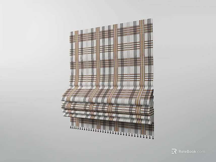 Roman Blinds With Plaid Pattern In Brown Beige Black For Window Decor 3d model 