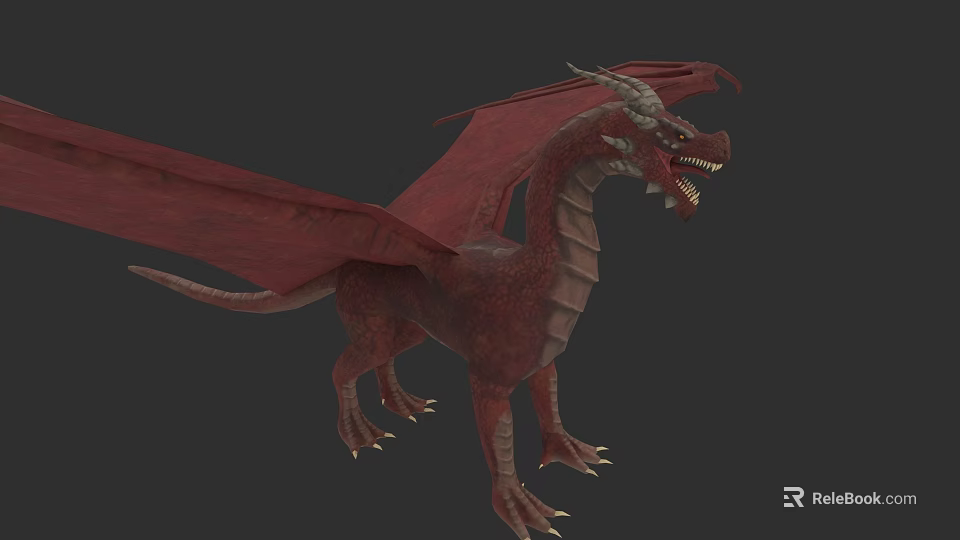 Mythical Red Reptile Dragon With Spread Wings Scales And Claws 3d model 