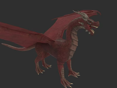 Mythical Red Reptile Dragon With Spread Wings Scales And Claws 3d model