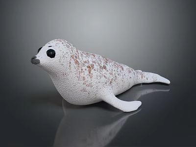 White Seal Figure With Brown Spots And Black Eyes On Smooth Surface 3d model