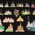 Fairy Tale Castle Themed Hanging Ornaments With Various Architectural Styles And Decorative Details