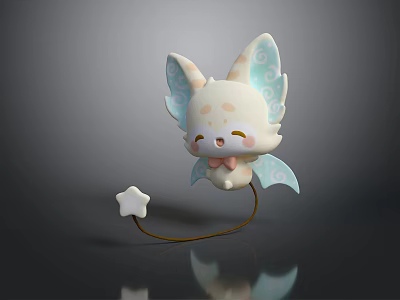 Adorable 3D Fantasy Creature With Big Ears Blue Wings And Star Accessory 3d model