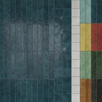Various Colored Wall Tiles Display With Dark Green Main And Colorful Sample Squares 3d model