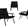 Modern Accent Chair Featuring Leather Upholstery Striped Design And Metal Frame Shown In Multiple Angles