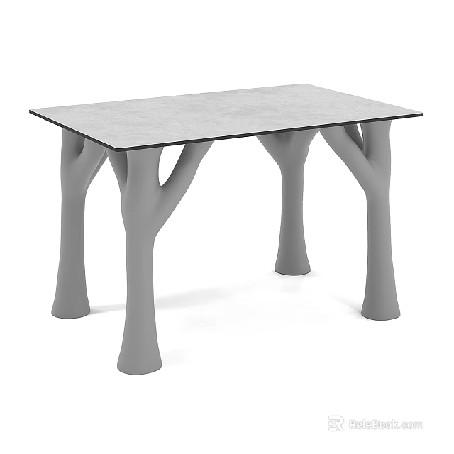 Modern Dining Table Set With Gray Smooth Tabletop And Tree Shaped Legs Design 3d model 