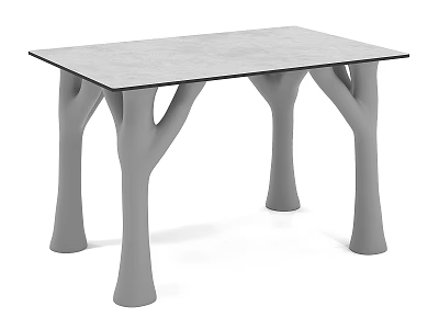 Modern Dining Table Set With Gray Smooth Tabletop And Tree Shaped Legs Design 3d model