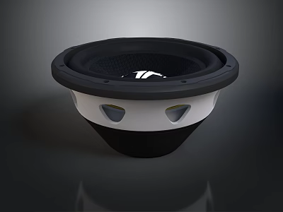 Modern Black And White Subwoofer Speaker With Circular Mesh Grille Design 3d model