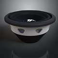 Modern Black And White Subwoofer Speaker With Circular Mesh Grille Design
