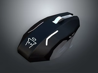 Black Gaming Mouse With Carbon Fiber Texture And Illuminated White Logo 3d model