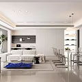 Modern Living Dining Room Interior With White Sofa Glass Dining Chairs And Pendant Light