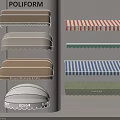 Stylish Awnings in Various Colors and Designs Including Striped and Fringed