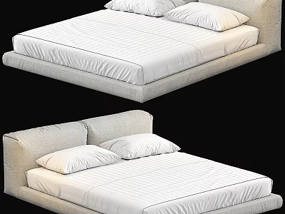 Modern Minimalist Double Bed With Upholstered Light Frame White Mattress And Soft Pillows 3d model