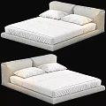 Modern Minimalist Double Bed With Upholstered Light Frame White Mattress And Soft Pillows