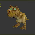 Fierce T-Rex Dinosaur 3D Character With Red Head Horns Yellow Eyes And Orange Beige Body