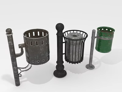 Outdoor Trash Cans with Various Metal Designs Stands and Color Options 3d model