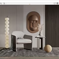 Modern Single Sofa with White Floor Lamp Decorative Wall Art Side Table and Woven Ball