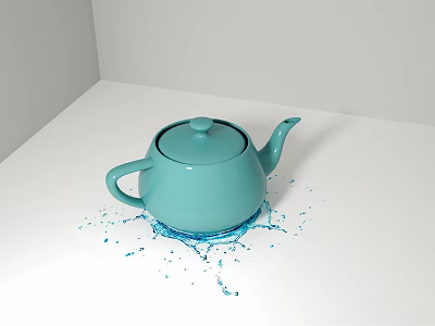 Modern Light Blue Ceramic Teapot With Water Splashes On White Surface 3d model