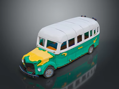 Vintage Green Yellow White Bus Featuring Classic Design And Retro Details 3d model