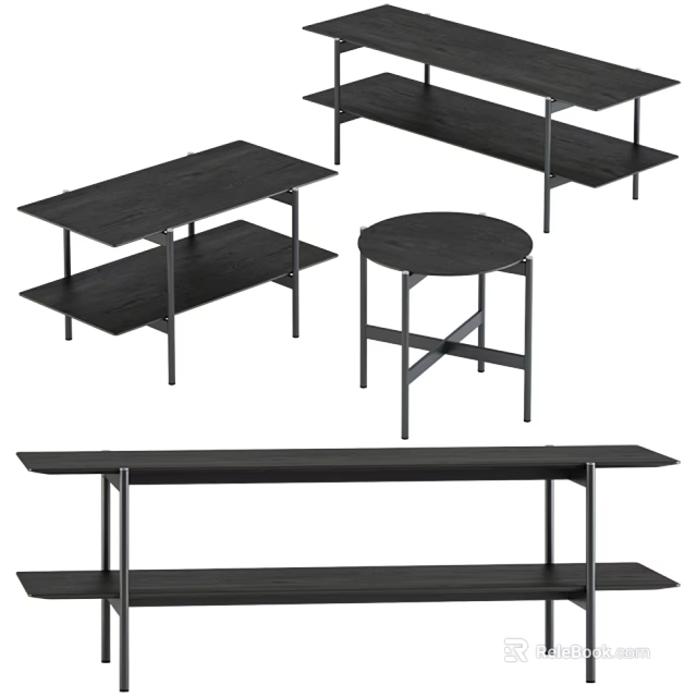 Modern Black Coffee Tables With Various Styles Rectangular Round Shapes And Metal Frames 3d model