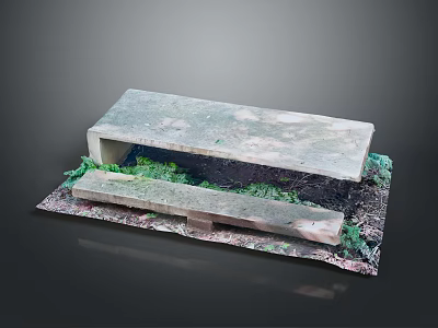 Outdoor Stone Bench And Seat Design With Moss Covered Surface And Concrete Base 3d model