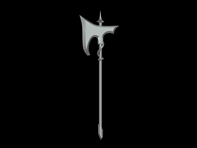 Silver Battle Axe With Long Handle And Spiked Decorative Head 3d model