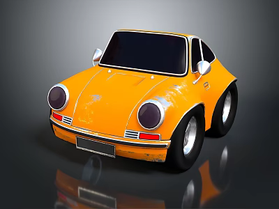 Vintage Yellow Sports Car With Classic Design Round Headlights Black Windows And Wheels 3d model