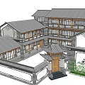 Rural Self Built House With Chinese Traditional Style Gray Tile Roof And Courtyard