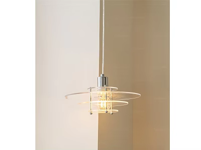 Modern Circular Pendant Light With Glass Layers Metal Frame And Edison Bulb For Interior 3d model