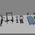 Different Sports Equipment for Fitness Training With Weight Bench Treadmill and Billiards Table