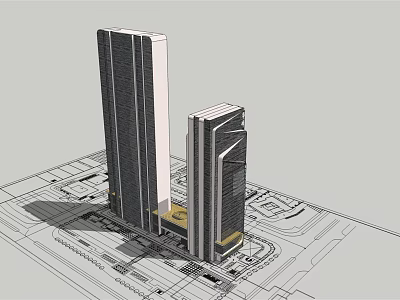 Modern High Rise Office Building With Glass Curtain Walls And Golden Base Design 3d model