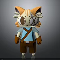 Cute Cartoon Cat Character With Orange Ears X Shaped Eye Blue Vest And Brown Pants