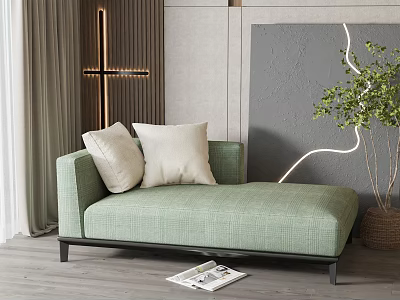 Light Green Modern Chaise Lounge With Cushions Magazine And Plant In Interior 3d model