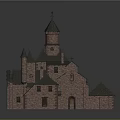 Gothic Style Ancient Architecture Model With Spire Towers Stone Walls And Multiple Roofs
