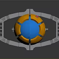 Mechanical Device With Orange Sphere Blue Glowing Core Red Gemstone And Gray Frame