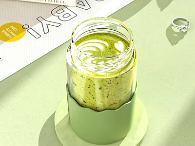 Creamy Green Matcha Smoothie Served in Clear Glass Jar with Green Cozy 3d model