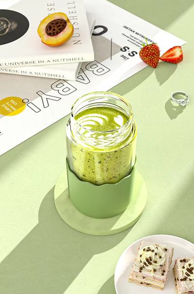 Creamy Green Matcha Smoothie Served in Clear Glass Jar with Green Cozy 3d model