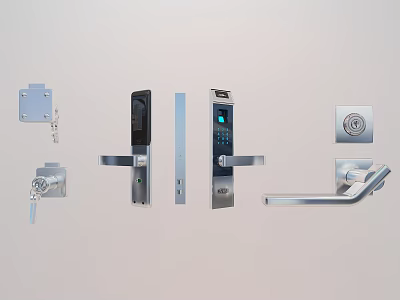 Modern Smart Lock Door Handles And Traditional Metal Components For Home Security 3d model