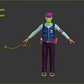 Game Movie Character Police Officer In Blue Uniform With Cap Vest And Walkie Talkie