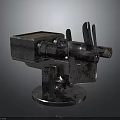 Vintage Metal Twin Barrel Weapon With Rustic Finish And Sturdy Base Structure